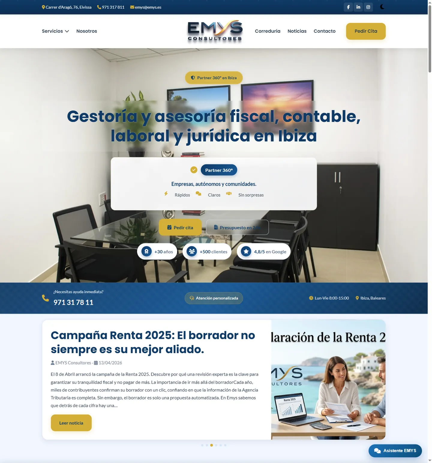 Portada de la web de EMYS Consultores, gestoría y asesoría en Ibiza