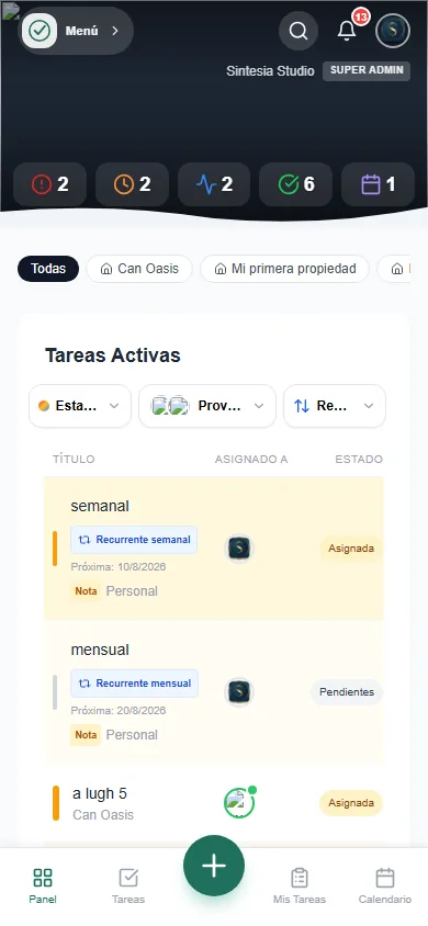 Versión móvil de la aplicación PlanFlow con tareas activas